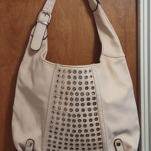 Cream Colored Studded Women's Shoulder Bag Oversized